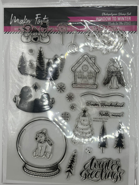 Window to Winter Photopolymer Stamp Set 6x8 | Snow Globe, Winter Scene & Holiday Sentiment Stamps