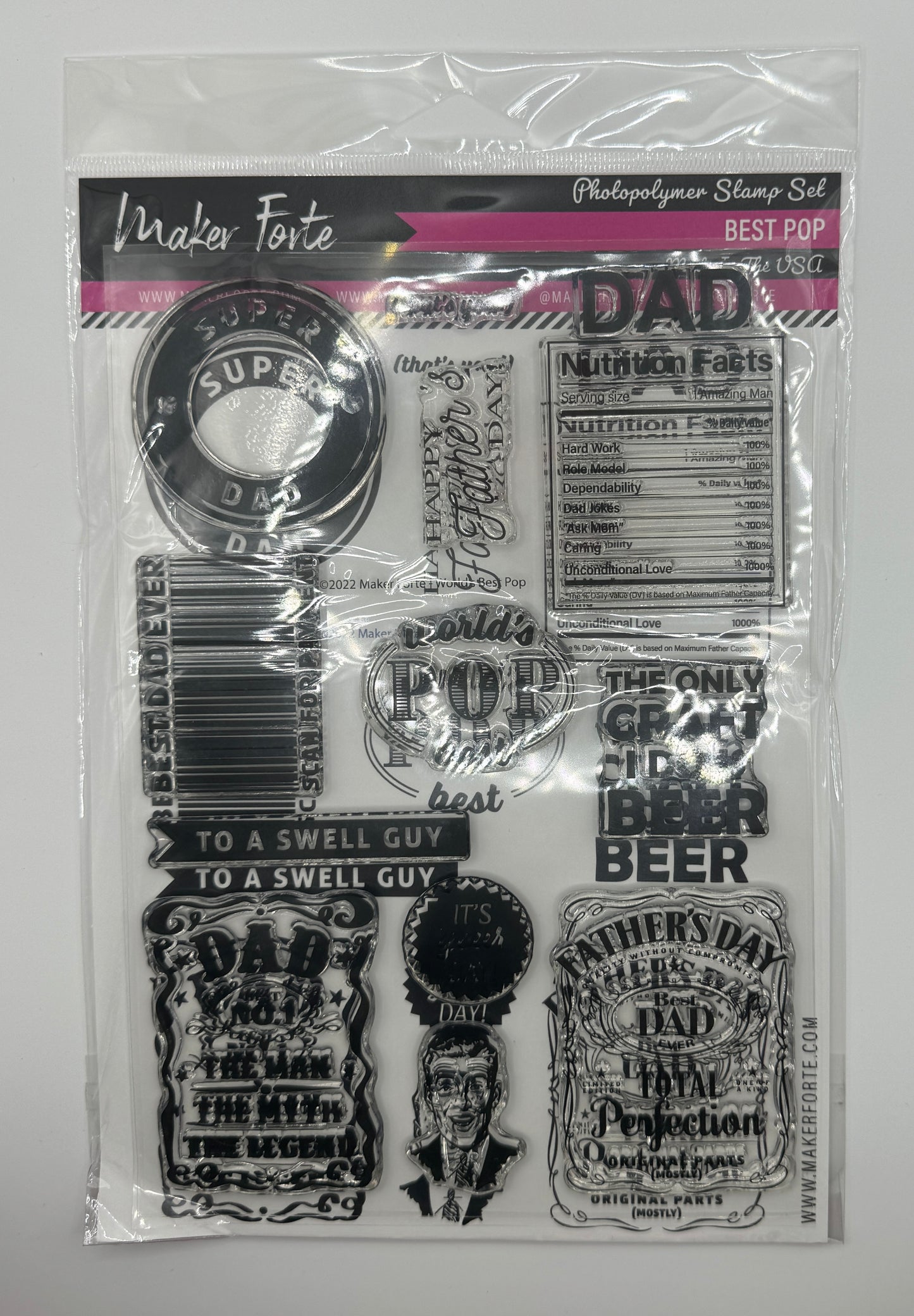 Best Pop Stamp Set 6x8 Photopolymer | Father’s Day & Dad Sentiments | Made in USA