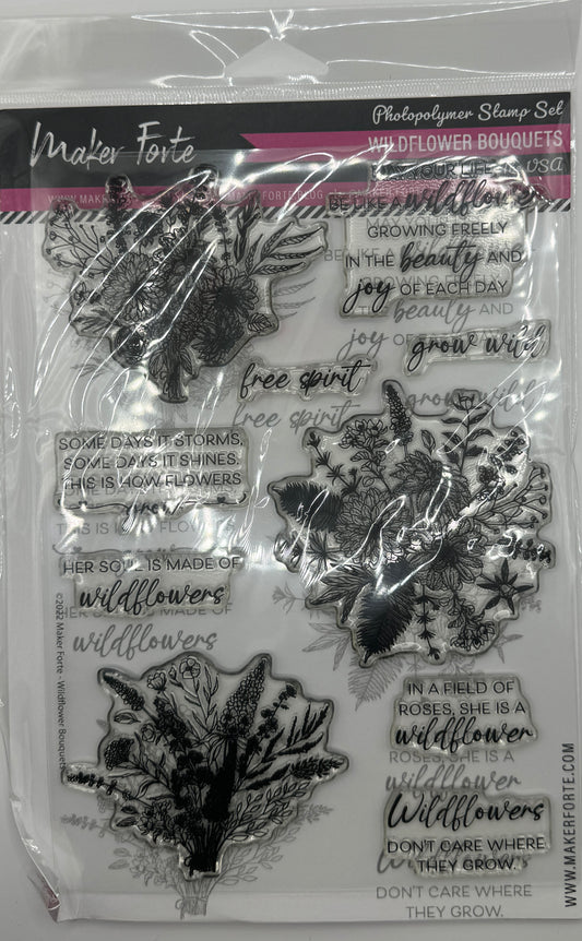 Wildflower Bouquets 6x8 Stamp Set | Botanical Floral Bouquets & Inspirational Sentiments | Made in USA