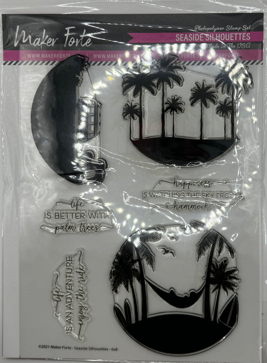 Seaside Silhouettes Photopolymer Stamp Set 6x8 | Beach Sunset & Tropical Card Making Stamps