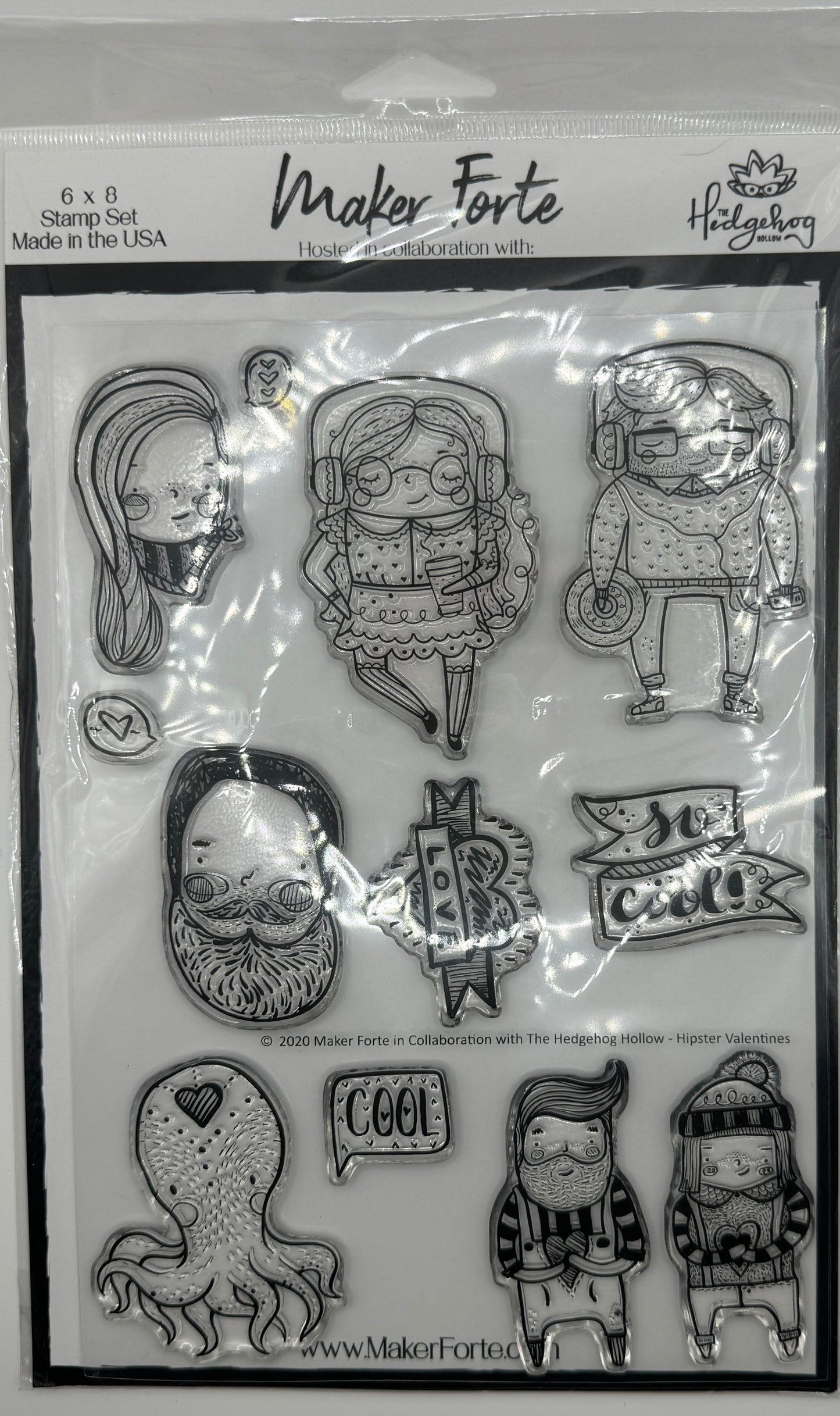 Hipster Valentine 6x8 Stamp Set | Trendy Valentine Characters & Love Sentiments | Made in USA