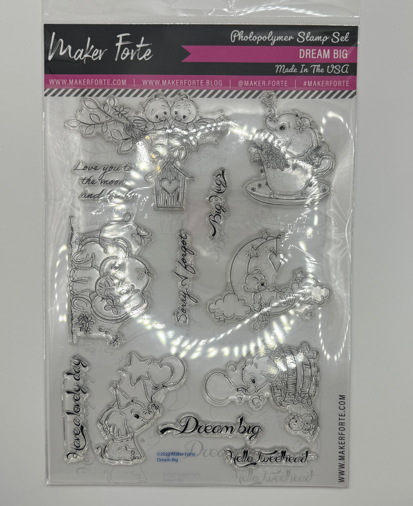 Dream Big Stamp Set 6x8 Photopolymer | Cute Elephant & Sweet Sentiment Card Making Stamps | Made in USA