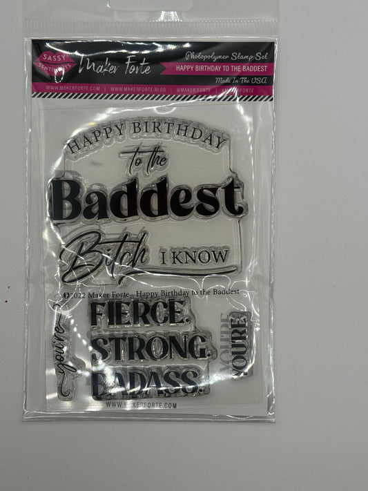 Happy Birthday to the Baddest Stamp Set 3x4 – Sassy Birthday Sentiment Photopolymer Stamp | Made in USA