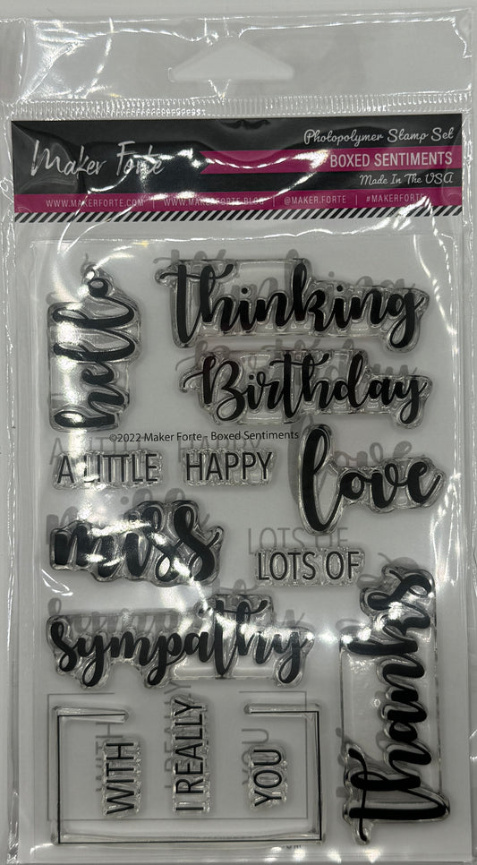 Boxed Sentiments Stamp Set 4x6 – Layered Script & Frame Greeting Photopolymer Stamps | Made in USA