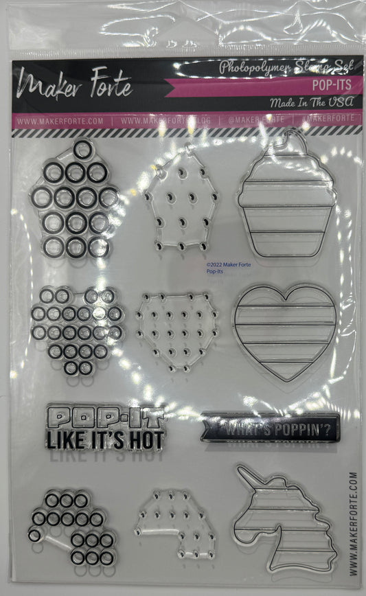 Pop-Its 6x8 Stamp Set | Fidget Popper Shapes & Fun Sentiments | Made in USA