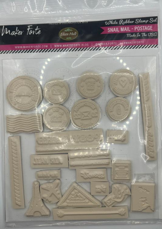Snail Mail – Postage 6x8 White Rubber Stamp Set – Vintage Postmarks, Air Mail & Travel Mail Art – Deep Etched Made in USA