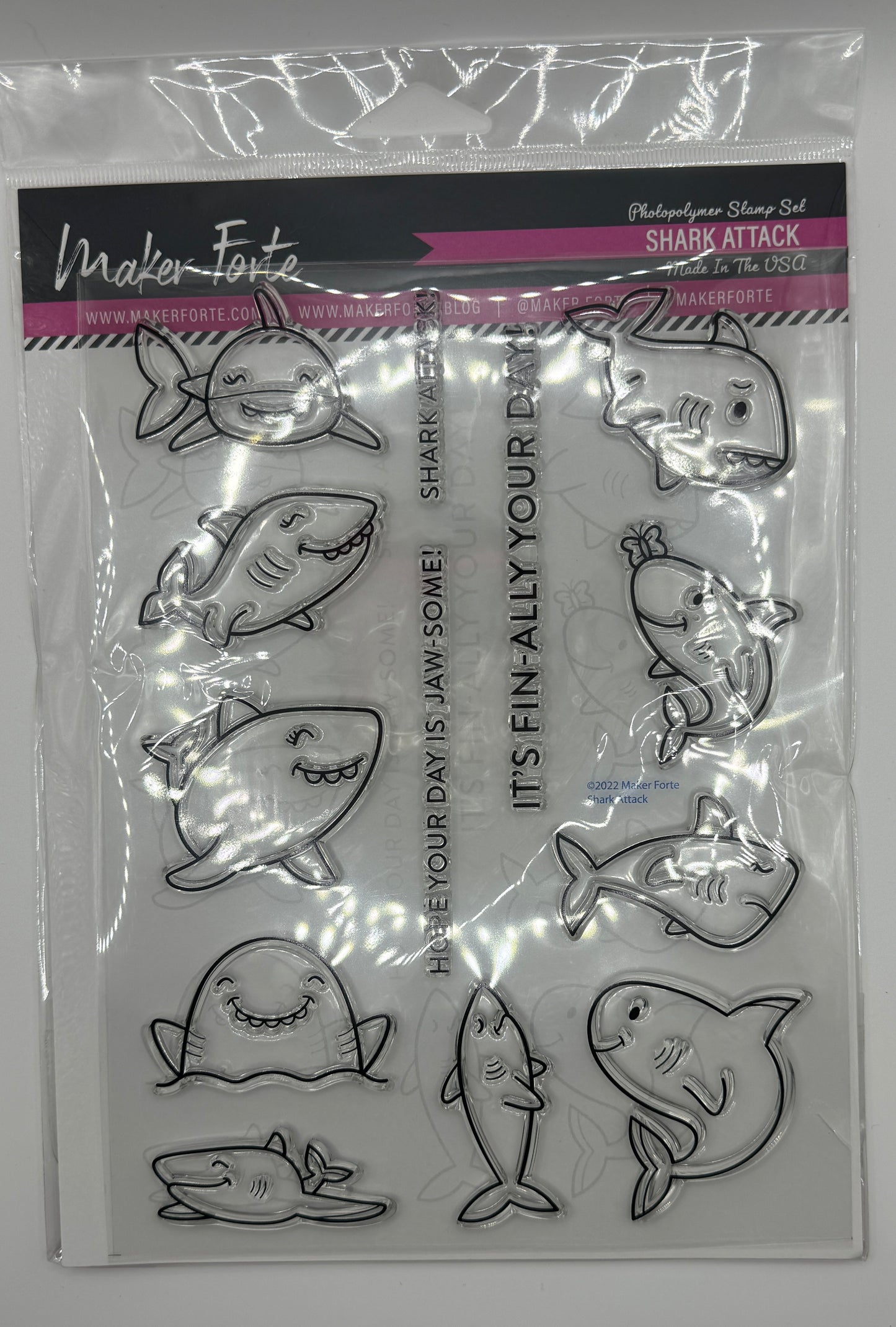 Shark Attack Stamp Set 6x8 Photopolymer | Cute Shark Birthday & Pun Sentiments | Made in USA