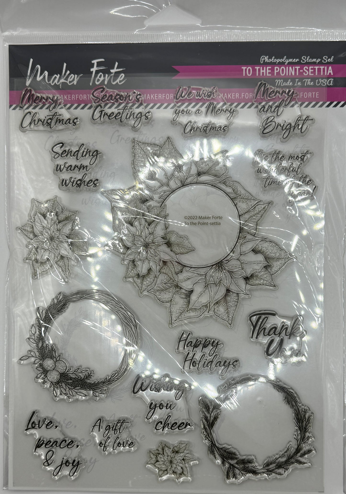 To the Point-settia Photopolymer Stamp Set 6x8 | Poinsettia Christmas Wreath & Holiday Sentiment Stamps