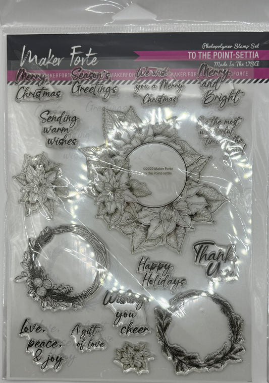 To the Point-settia Photopolymer Stamp Set 6x8 | Poinsettia Christmas Wreath & Holiday Sentiment Stamps