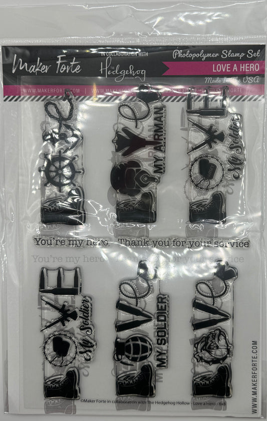 Love a Hero 6x8 Stamp Set | Military Appreciation & Patriotic Card Stamps | Made in USA