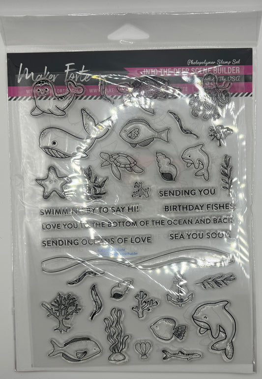 Into the Deep Scene Builder Stamp Set 6x8 Photopolymer | Ocean & Underwater Card Making | Made in USA