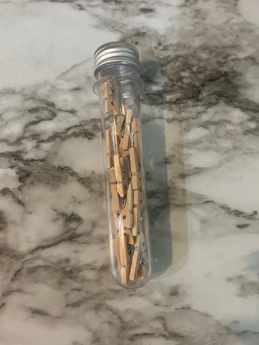 Mini Pegs – 25 Pack (Wooden Clips in Test Tube)