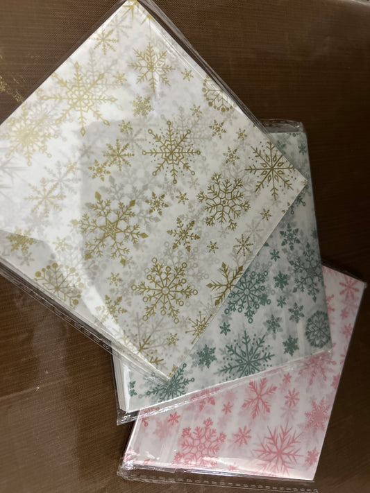 Mini Snowflake Collage Tissue Squares – 12 Pack (3 Colors)