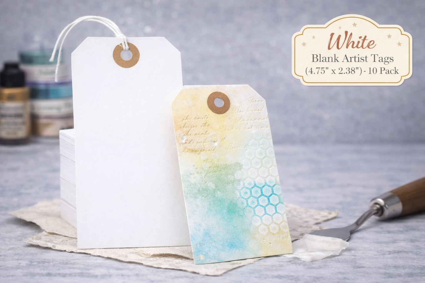 Creative Alchemy Blank Artist Tags – White (4.75" x 2.38") – 10 Pack