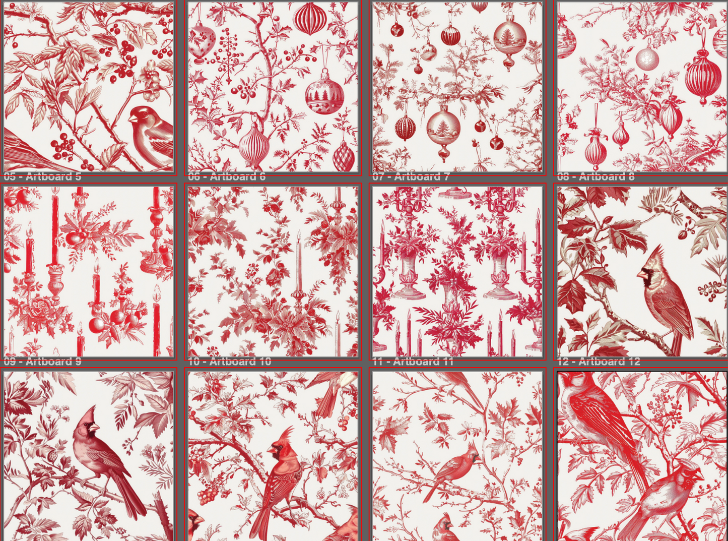 Red Toile Paper Pack – 24 Sheets (Double-Sided, 8.5" x 11")