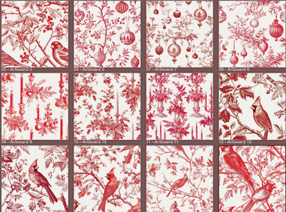 Red Toile Paper Pack – 24 Sheets (Double-Sided, 8.5" x 11")
