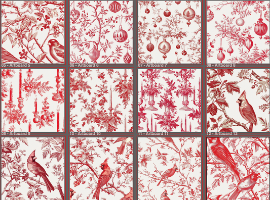 Red Toile Paper Pack – 24 Sheets (Double-Sided, 8.5" x 11")