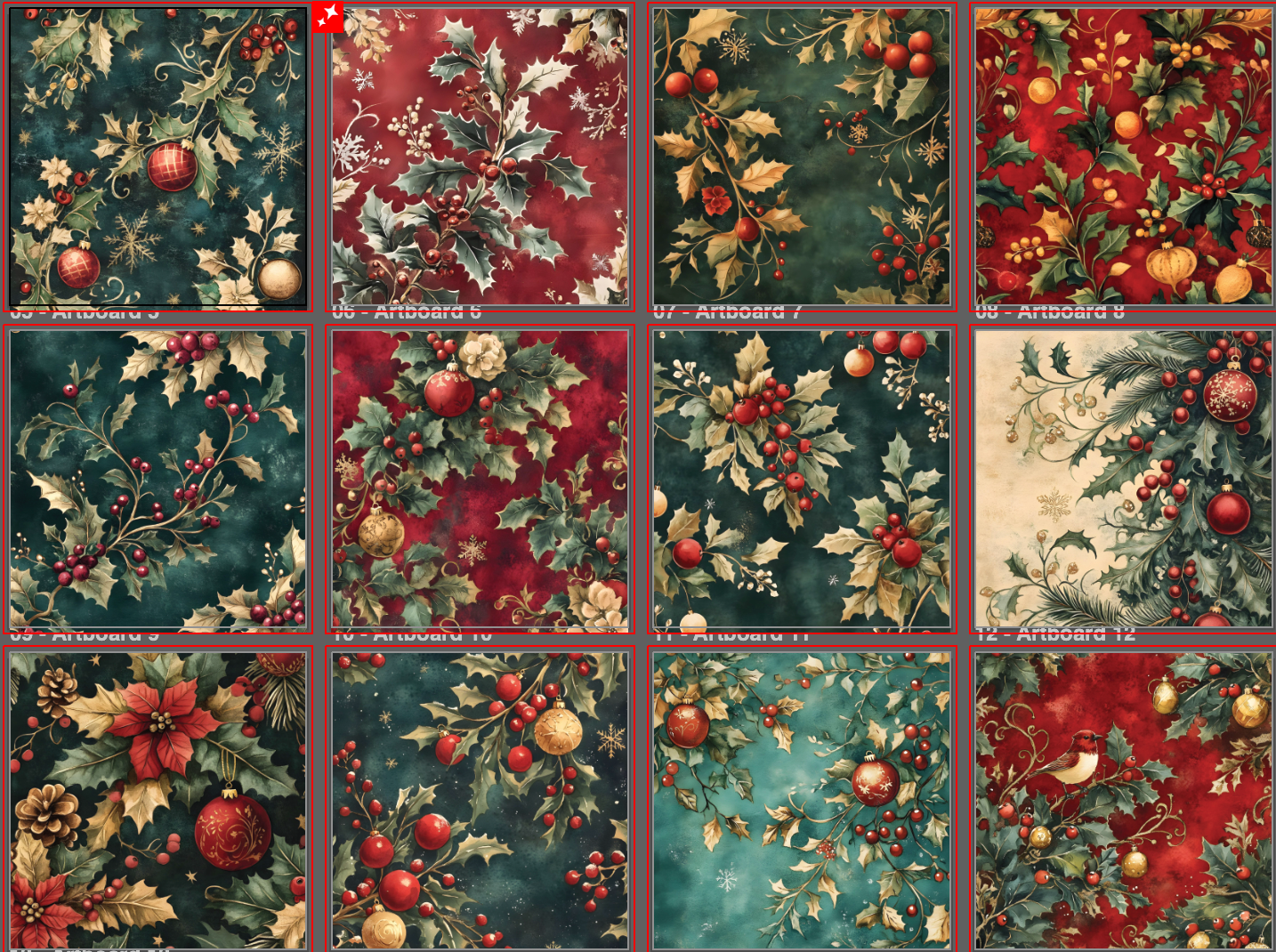 Holly & Ivy Paper Pack – 24 Sheets (Double-Sided, 8.5" x 11")