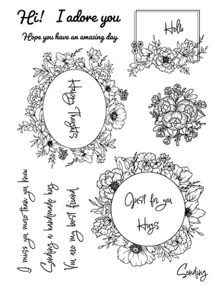 Spring Floral Frames Photopolymer Stamp Set – Floral Wreath & Sentiment Frame Stamps (6x8) | Hedgehog Hollow