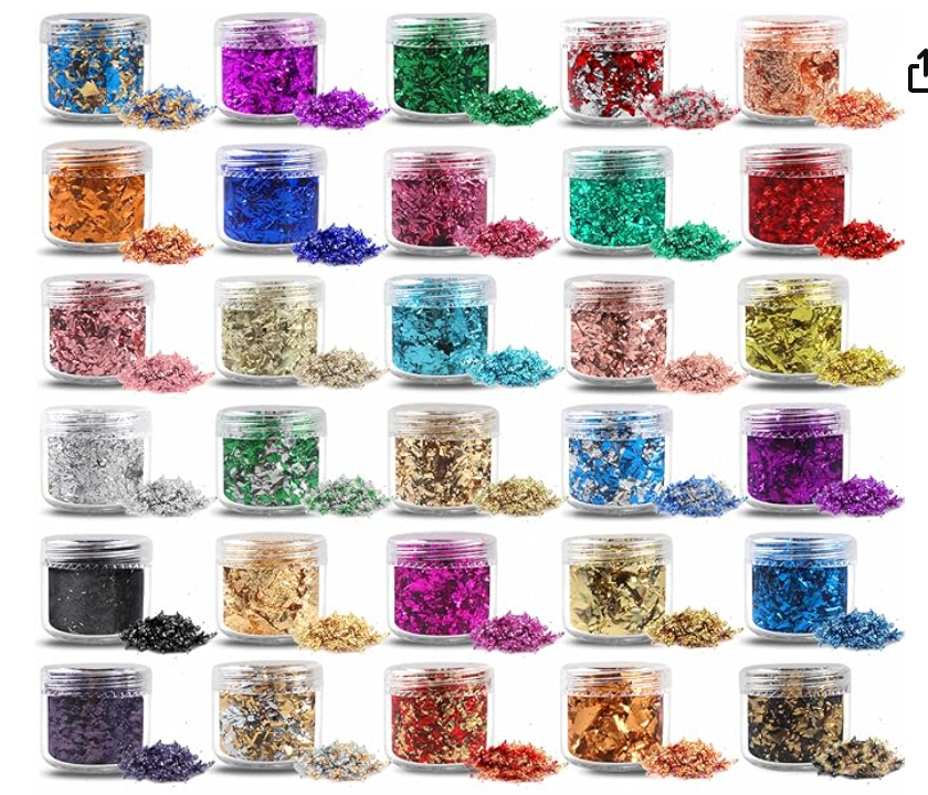 Metallic Foil Flakes Set – 30 Colors for Resin, Mixed Media, Nail Art & Crafting | Hedgehog Hollow