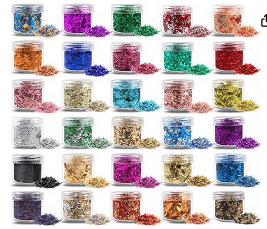 Metallic Foil Flakes Set – 30 Colors for Resin, Mixed Media, Nail Art & Crafting | Hedgehog Hollow