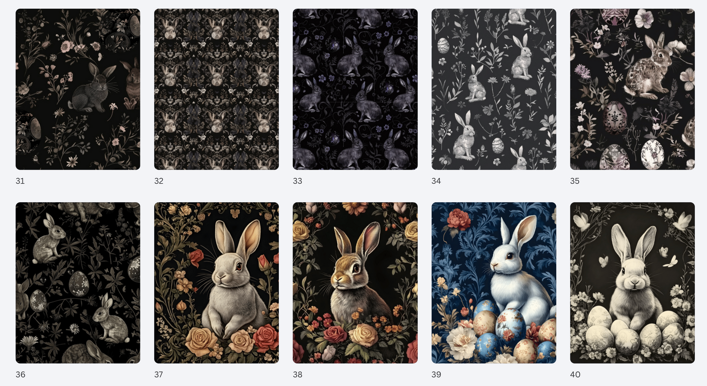 Easter in Wonderland Gothic Paper Pack – Dark Botanical Bunny & Easter Egg Cardmaking Paper – Alice Inspired Spring Craft Paper – Hedgehog Hollow