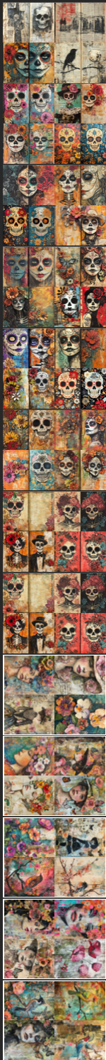 Between Two Worlds Designer Card Fronts Paper Pack – 48 Unique Sugar Skull & Floral Designs, Mixed Media Portrait Cardmaking Paper, Perforated 8.5x11 Sheets